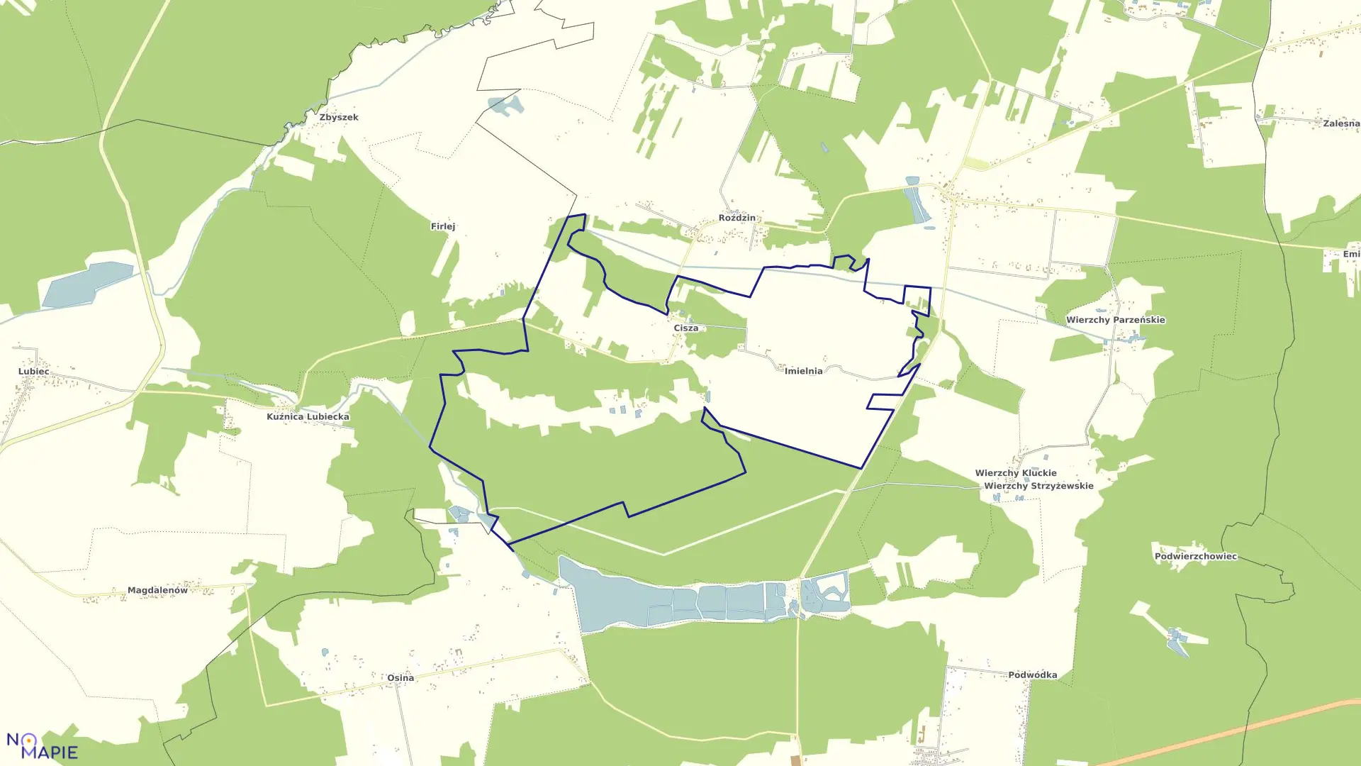 Mapa obrębu CISZA w gminie Kluki