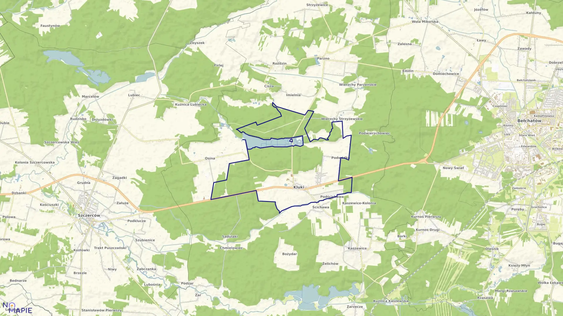 Mapa obrębu KLUKI w gminie Kluki