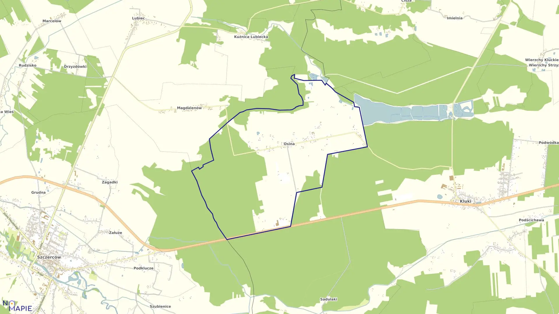 Mapa obrębu OSINA w gminie Kluki