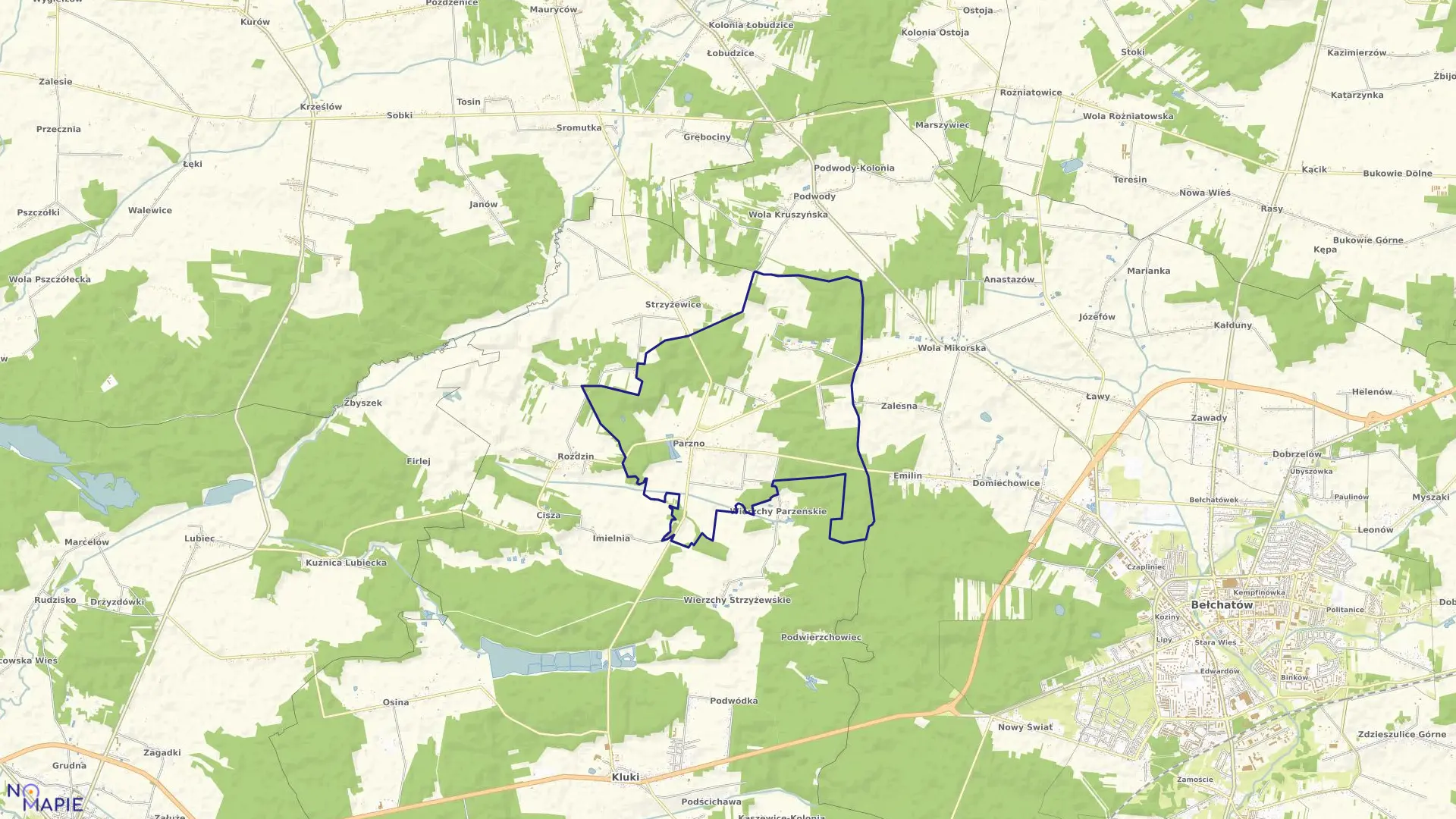 Mapa obrębu PARZNO-LESISKO w gminie Kluki