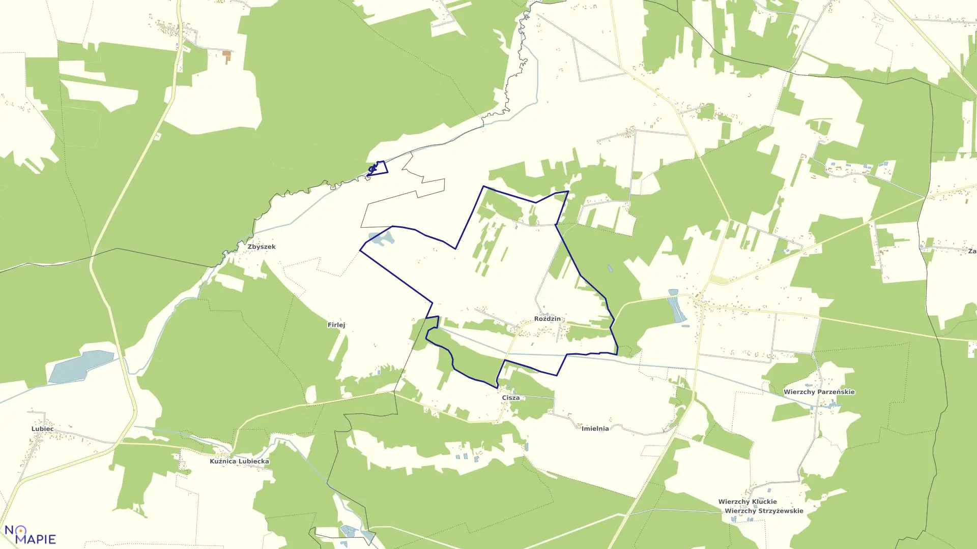 Mapa obrębu ROŹDZIN w gminie Kluki